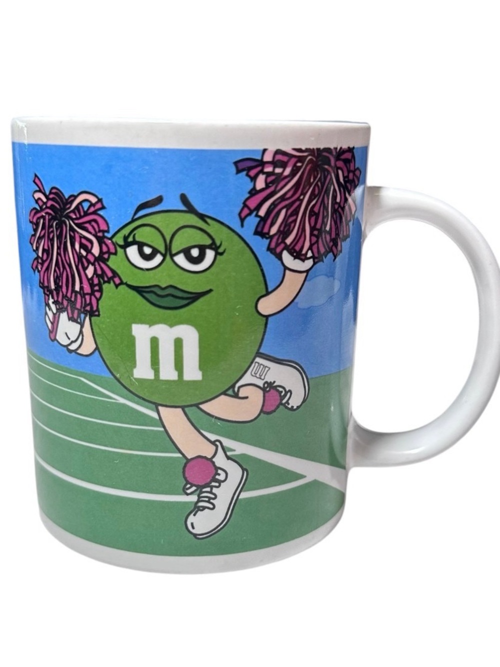 M&M'S Green Cheerleader Mug with Pink Pom-Poms